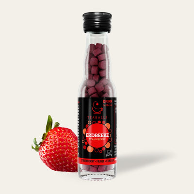 TEABALLS - Jordbær sort glasflaske | 30-75 kopper - Teaballs