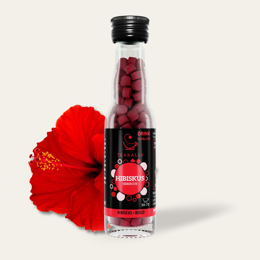 TEABALLS - Hibiscus sort glasflaske | 30-75 kopper - Teaballs