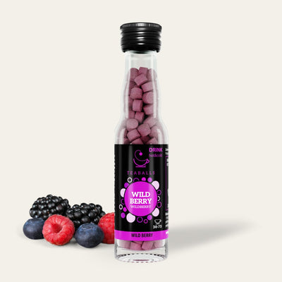 TEABALLS - Wildberry sort glasflaske | 30-75 kopper - Teaballs