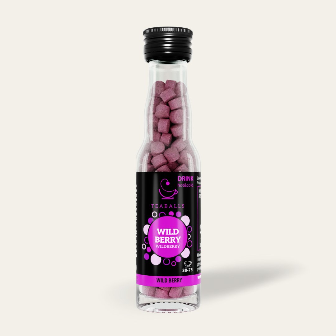 TEABALLS - Wildberry sort glasflaske | 30-75 kopper - Teaballs